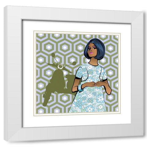 Girl With Vespa White Modern Wood Framed Art Print with Double Matting by Pazzio, Sammy