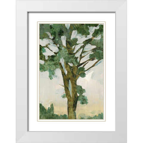 Green Tree Line I White Modern Wood Framed Art Print with Double Matting by PI Galerie