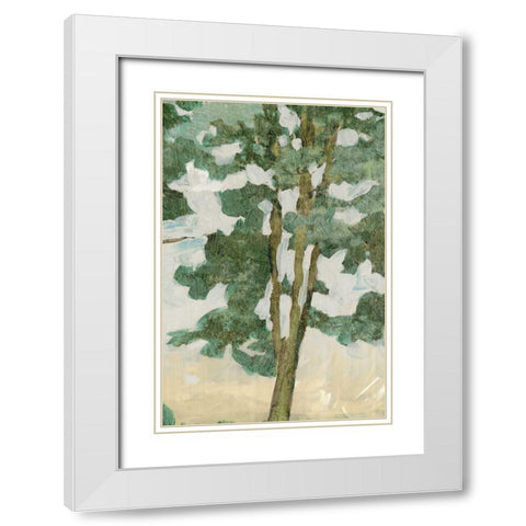 Green Tree Line II White Modern Wood Framed Art Print with Double Matting by PI Galerie