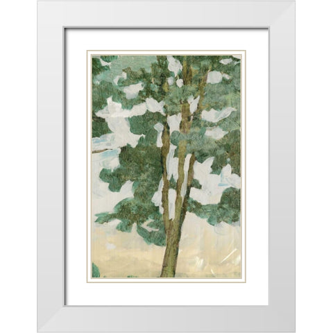 Green Tree Line II White Modern Wood Framed Art Print with Double Matting by PI Galerie