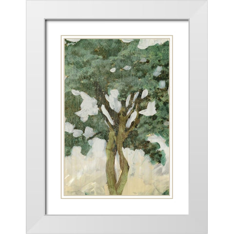 Green Tree Line III White Modern Wood Framed Art Print with Double Matting by PI Galerie
