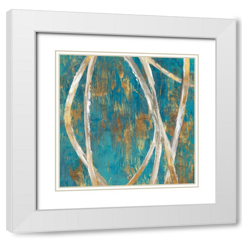 Teal Abstract I White Modern Wood Framed Art Print with Double Matting by PI Galerie