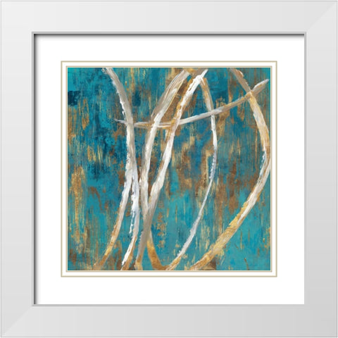 Teal Abstract II White Modern Wood Framed Art Print with Double Matting by PI Galerie