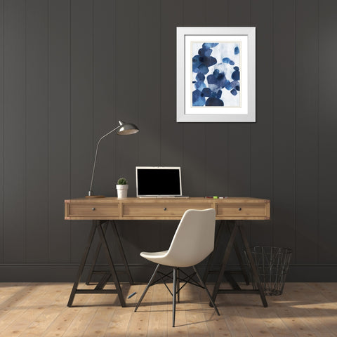 Shadow Pebbles I Indigo Version White Modern Wood Framed Art Print with Double Matting by PI Studio