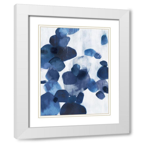 Shadow Pebbles I Indigo Version White Modern Wood Framed Art Print with Double Matting by PI Studio