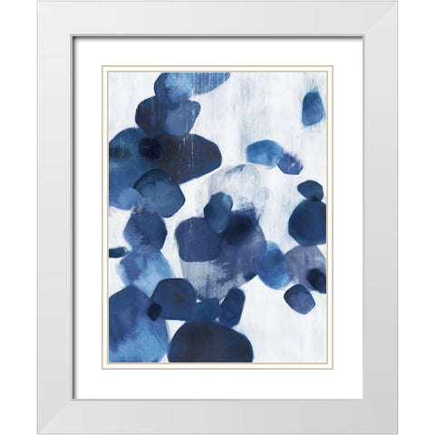 Shadow Pebbles I Indigo Version White Modern Wood Framed Art Print with Double Matting by PI Studio