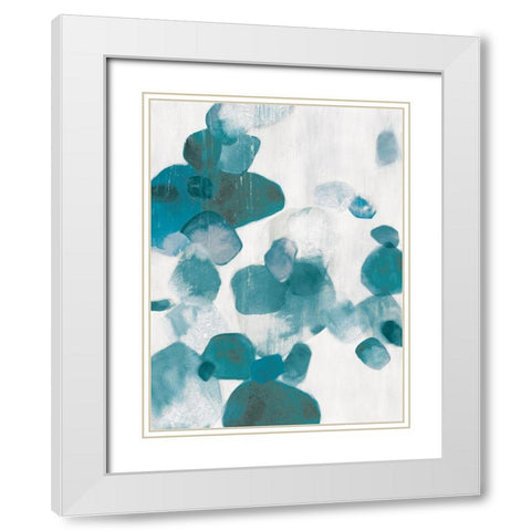 Shadow Pebbles I Teal Version White Modern Wood Framed Art Print with Double Matting by PI Studio