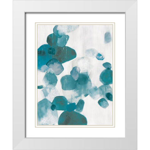 Shadow Pebbles I Teal Version White Modern Wood Framed Art Print with Double Matting by PI Studio