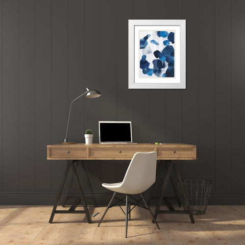 Shadow Pebbles II Indigo Version White Modern Wood Framed Art Print with Double Matting by PI Studio