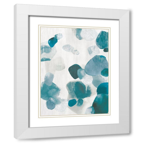 Shadow Pebbles II Teal Version White Modern Wood Framed Art Print with Double Matting by PI Studio