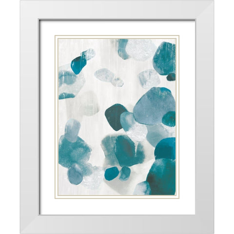 Shadow Pebbles II Teal Version White Modern Wood Framed Art Print with Double Matting by PI Studio