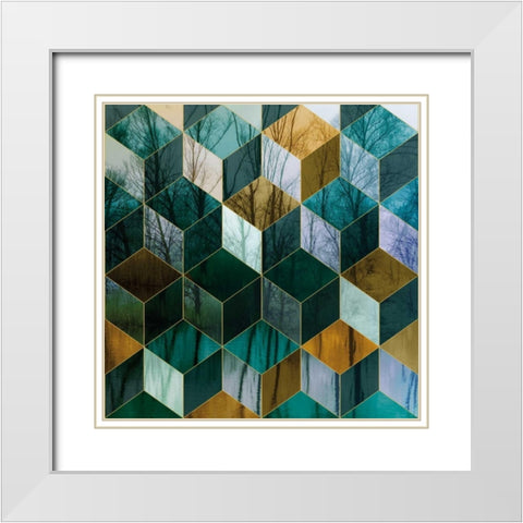 Kaleidescope Visions III White Modern Wood Framed Art Print with Double Matting by PI Galerie