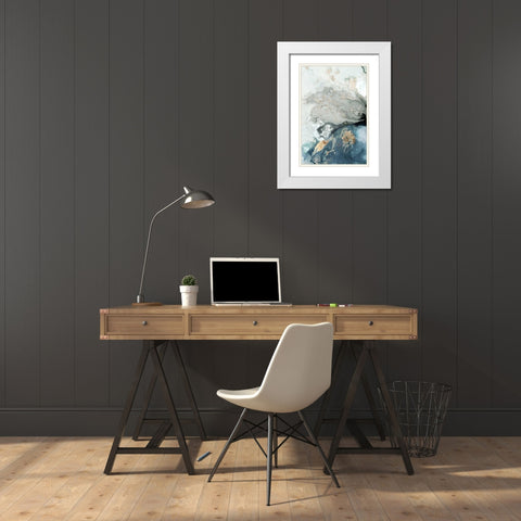Ocean Splash I Indigo Version White Modern Wood Framed Art Print with Double Matting by PI Studio
