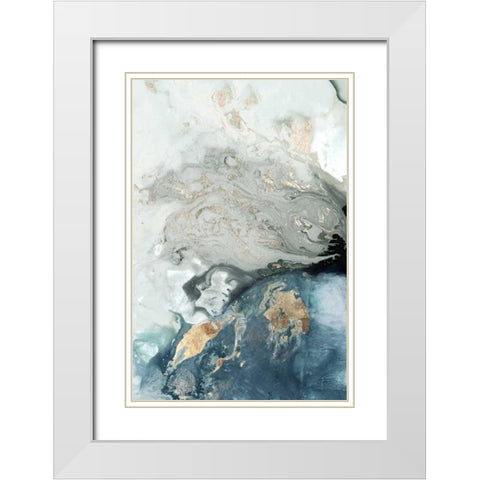 Ocean Splash I Indigo Version White Modern Wood Framed Art Print with Double Matting by PI Studio