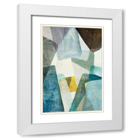 Blue Geometric II White Modern Wood Framed Art Print with Double Matting by PI Studio
