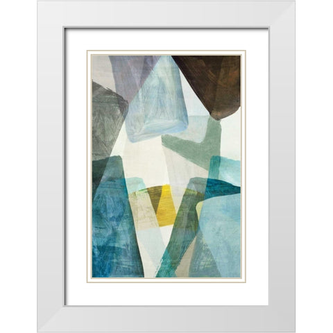 Blue Geometric II White Modern Wood Framed Art Print with Double Matting by PI Studio