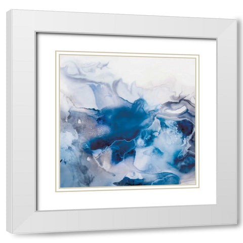 Swerve Indigo Version White Modern Wood Framed Art Print with Double Matting by PI Studio