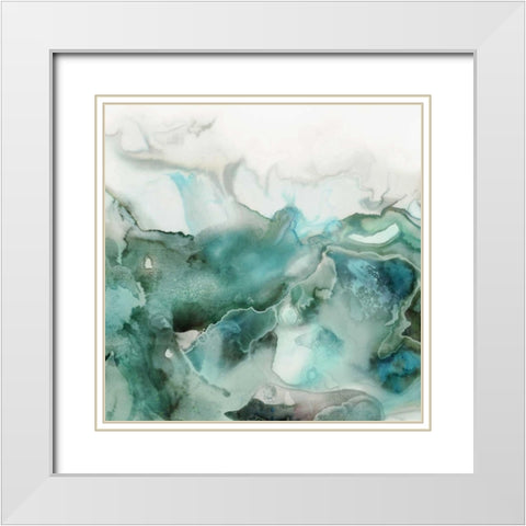 Mint Bubbles I White Modern Wood Framed Art Print with Double Matting by PI Studio