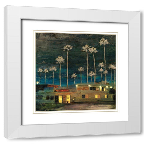Palm Sunset White Modern Wood Framed Art Print with Double Matting by PI Studio