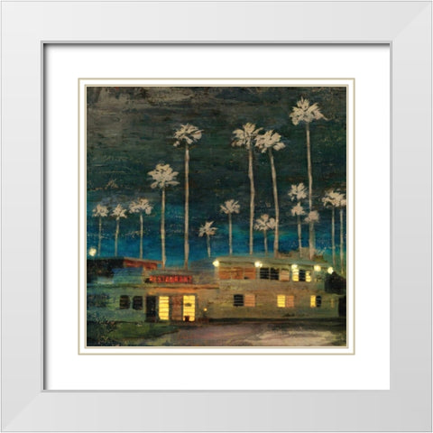 Palm Sunset White Modern Wood Framed Art Print with Double Matting by PI Studio