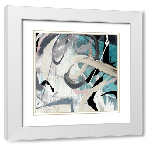 Tangled I Teal Version White Modern Wood Framed Art Print with Double Matting by PI Studio