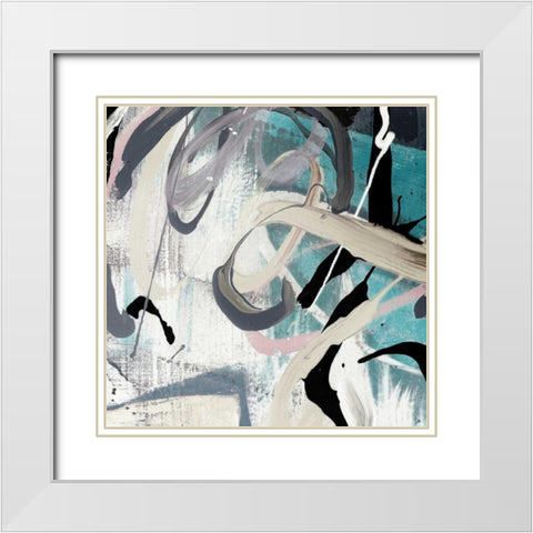 Tangled I Teal Version White Modern Wood Framed Art Print with Double Matting by PI Studio