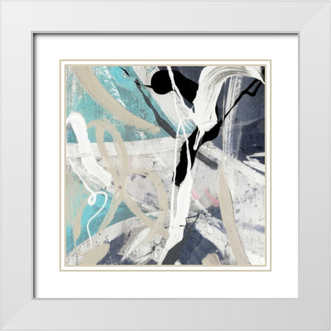 Tangled IV Teal Version White Modern Wood Framed Art Print with Double Matting by PI Studio