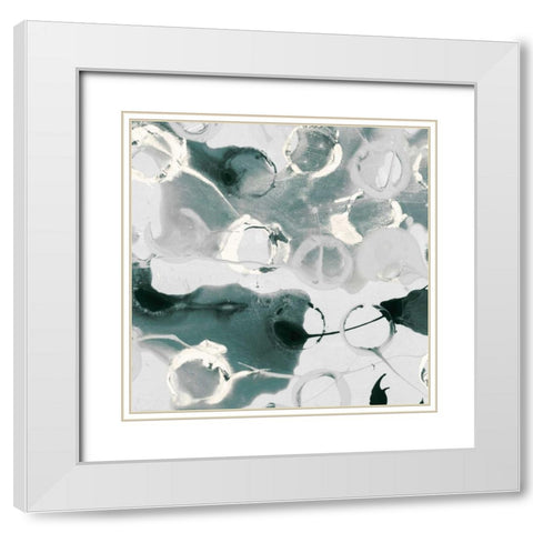 Teal Spatter I White Modern Wood Framed Art Print with Double Matting by PI Studio