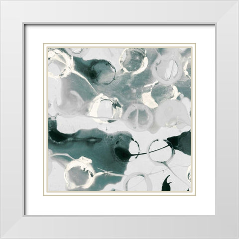 Teal Spatter I White Modern Wood Framed Art Print with Double Matting by PI Studio