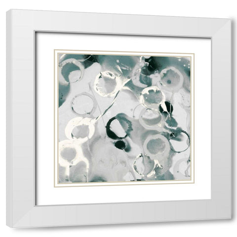 Teal Spatter II White Modern Wood Framed Art Print with Double Matting by PI Studio