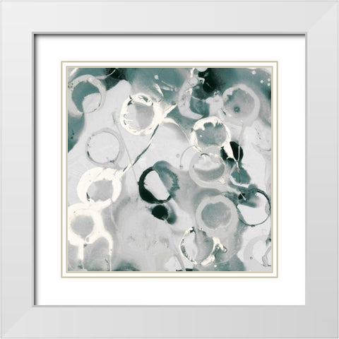 Teal Spatter II White Modern Wood Framed Art Print with Double Matting by PI Studio