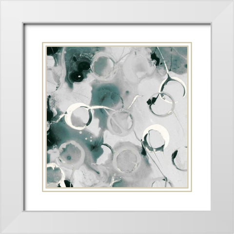 Teal Spatter III White Modern Wood Framed Art Print with Double Matting by PI Studio
