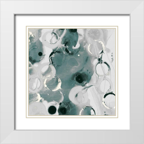 Teal Spatter IV White Modern Wood Framed Art Print with Double Matting by PI Studio