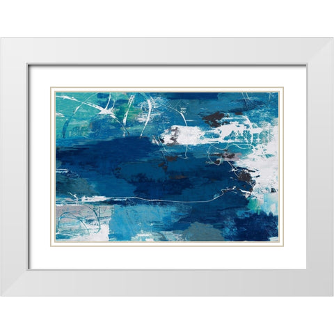 Blue Abstractions White Modern Wood Framed Art Print with Double Matting by PI Gallerie