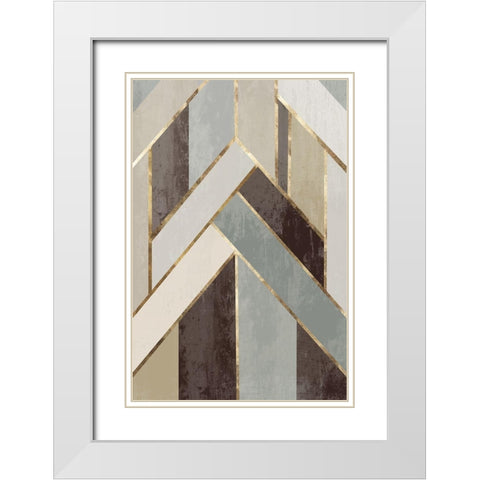 Golden Lines I White Modern Wood Framed Art Print with Double Matting by PI Studio