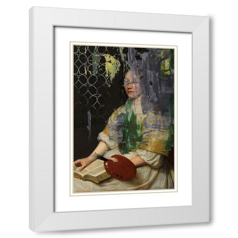 Lady in Yellow  White Modern Wood Framed Art Print with Double Matting by PI Studio