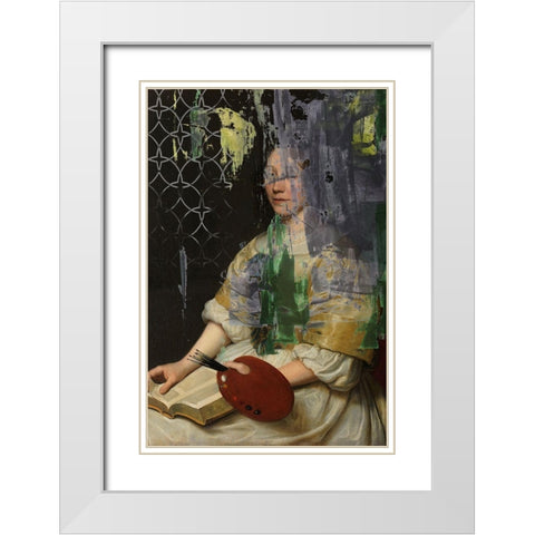 Lady in Yellow  White Modern Wood Framed Art Print with Double Matting by PI Studio