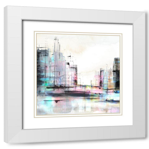 Neon City White Modern Wood Framed Art Print with Double Matting by PI Studio