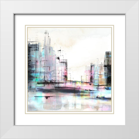 Neon City White Modern Wood Framed Art Print with Double Matting by PI Studio