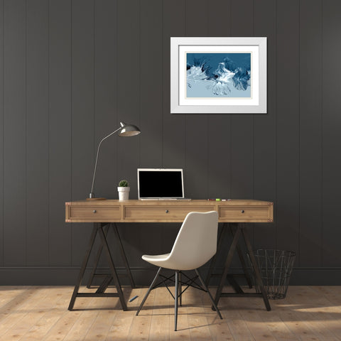 Azure Marble I White Modern Wood Framed Art Print with Double Matting by PI Studio
