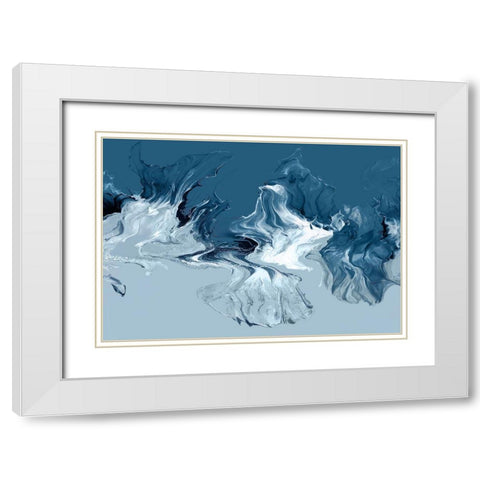 Azure Marble I White Modern Wood Framed Art Print with Double Matting by PI Studio