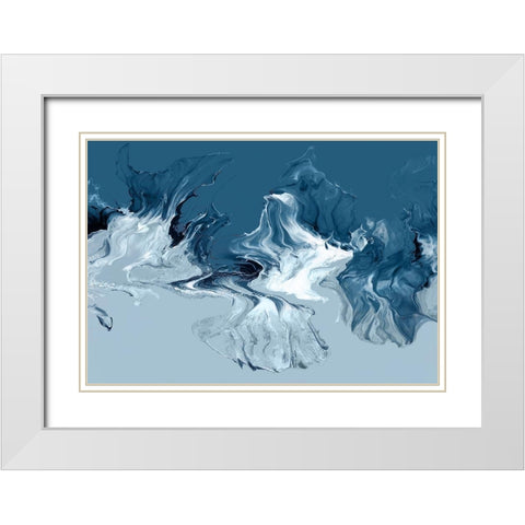 Azure Marble I White Modern Wood Framed Art Print with Double Matting by PI Studio