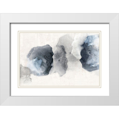 Crackled Blue Rocks  White Modern Wood Framed Art Print with Double Matting by PI Studio