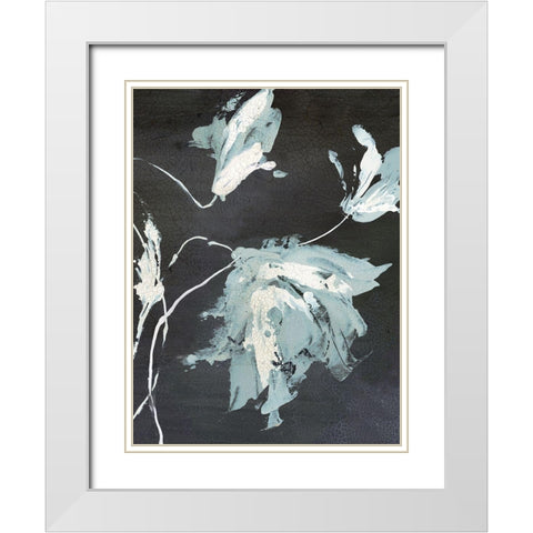 Blue Flora II White Modern Wood Framed Art Print with Double Matting by PI Studio