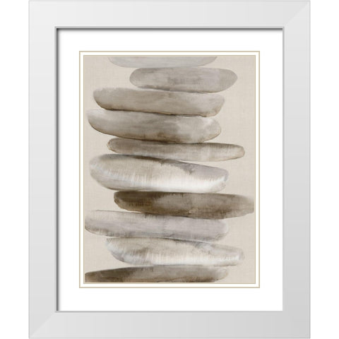 Stacked Rocks II White Modern Wood Framed Art Print with Double Matting by PI Studio