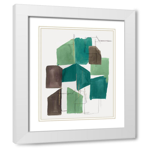 Green Blocks II White Modern Wood Framed Art Print with Double Matting by PI Studio