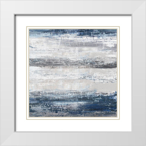 Navy Stripes II White Modern Wood Framed Art Print with Double Matting by PI Studio