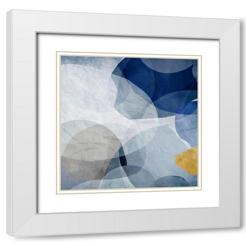 Blue Bubbles II White Modern Wood Framed Art Print with Double Matting by PI Studio