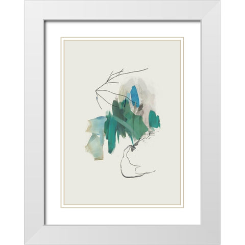 Teal Collide I White Modern Wood Framed Art Print with Double Matting by PI Studio
