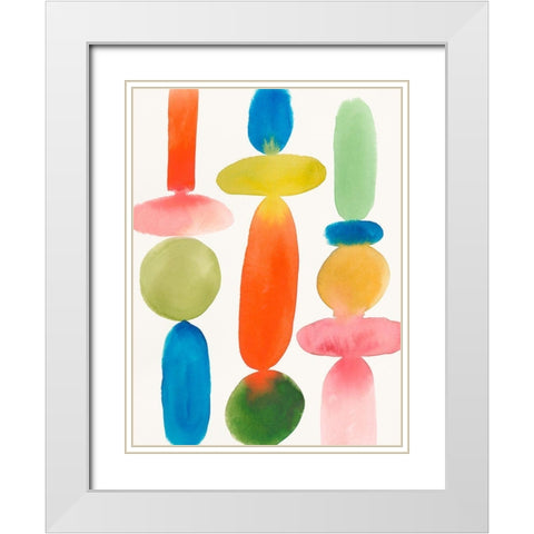 Colourful Shapes I  White Modern Wood Framed Art Print with Double Matting by PI Studio